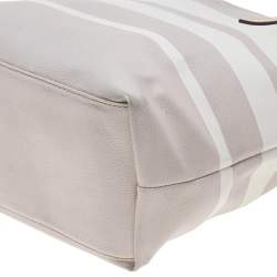 Pre Owned Kate Spade Grey/White PVC and Leather Striped Tote