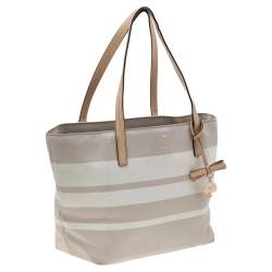 Pre Owned Kate Spade Grey/White PVC and Leather Striped Tote
