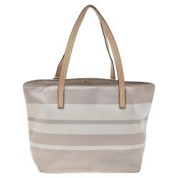 Pre Owned Kate Spade Grey/White PVC and Leather Striped Tote