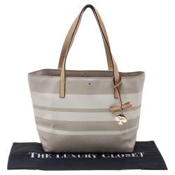 Pre Owned Kate Spade Grey/White PVC and Leather Striped Tote