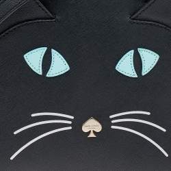 Pre Owned Kate Spade Black Leather Cat's Meow Cat Lottie Satchel