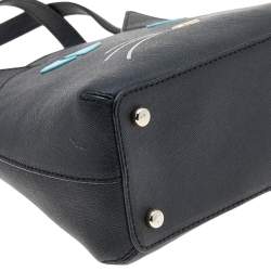 Pre Owned Kate Spade Black Leather Cat's Meow Cat Lottie Satchel