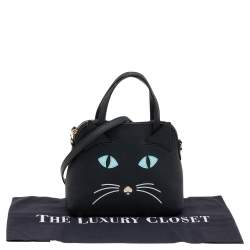 Pre Owned Kate Spade Black Leather Cat's Meow Cat Lottie Satchel