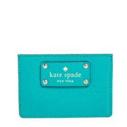 Pre Owned Kate Spade Beige/Green Leather Card Holder  