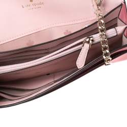 Pre Owned Kate Spade Pink Leather Gemma Scalloped Wallet on Chain