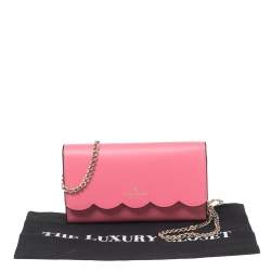 Pre Owned Kate Spade Pink Leather Gemma Scalloped Wallet on Chain