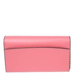 Pre Owned Kate Spade Pink Leather Gemma Scalloped Wallet on Chain