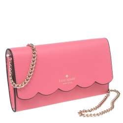 Pre Owned Kate Spade Pink Leather Gemma Scalloped Wallet on Chain