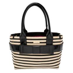 Kate Spade Black/Beige Striped Canvas and Patent Leather Bow Tote Kate Spade  | TLC