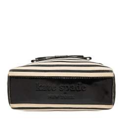 Pre Owned Kate Spade Black/Beige Striped Canvas and Patent Leather Bow Tote