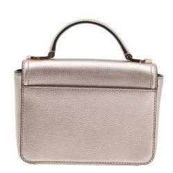 Pre Owned Kate Spade Metallic Beige Leather Mini Nora Top Handle Bag