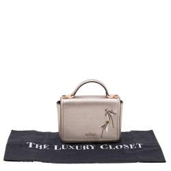 Pre Owned Kate Spade Metallic Beige Leather Mini Nora Top Handle Bag