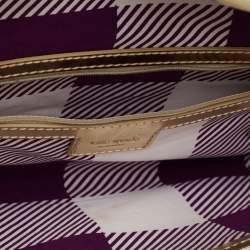Pre Owned Kate Spade Gold/Brown Woven Rattan and Leather Turnlock Flap Long Clutch