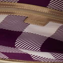 Pre Owned Kate Spade Gold/Brown Woven Rattan and Leather Turnlock Flap Long Clutch