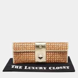 Pre Owned Kate Spade Gold/Brown Woven Rattan and Leather Turnlock Flap Long Clutch