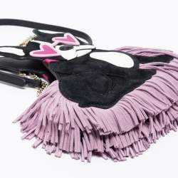 Pre Owned Kate Spade Black/Lilac Suede and Leather Fringe Puppy Chain Bag