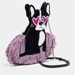 Pre Owned Kate Spade Black/Lilac Suede and Leather Fringe Puppy Chain Bag