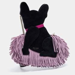 Pre Owned Kate Spade Black/Lilac Suede and Leather Fringe Puppy Chain Bag