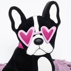 Pre Owned Kate Spade Black/Lilac Suede and Leather Fringe Puppy Chain Bag