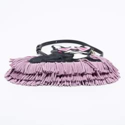 Pre Owned Kate Spade Black/Lilac Suede and Leather Fringe Puppy Chain Bag