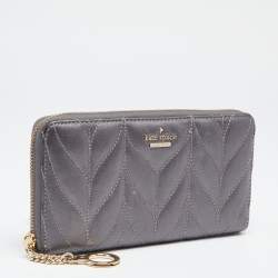 Kate Spade Grey Briar Lane Quilted Leather Neda Zip Around Wallet