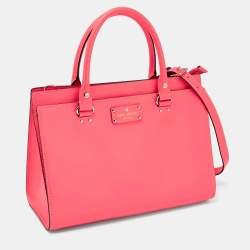 Pre Owned Kate Spade Neon Coral Pink Leather Tote