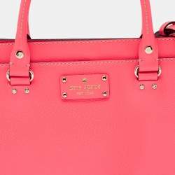 Pre Owned Kate Spade Neon Coral Pink Leather Tote