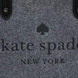 Pre Owned Kate Spade Grey/Black Felt Fabric and Leather Ella Tote