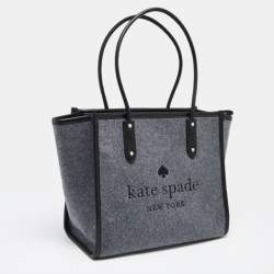 Pre Owned Kate Spade Grey/Black Felt Fabric and Leather Ella Tote