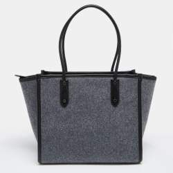Pre Owned Kate Spade Grey/Black Felt Fabric and Leather Ella Tote