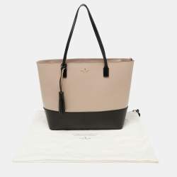 Pre Owned Kate Spade Black/Pale Pink Leather Wright Place Karla Tassel Tote