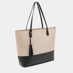 Pre Owned Kate Spade Black/Pale Pink Leather Wright Place Karla Tassel Tote