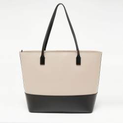 Pre Owned Kate Spade Black/Pale Pink Leather Wright Place Karla Tassel Tote