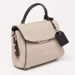 Pre Owned Kate Spade Pale Beige/Black Leather Small Grace Top Handle Bag