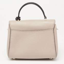 Pre Owned Kate Spade Pale Beige/Black Leather Small Grace Top Handle Bag