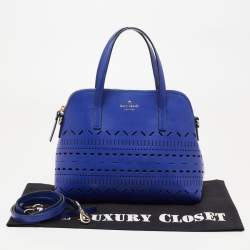 Pre Owned Kate Spade Blue Laser Cut Leather Satchel 