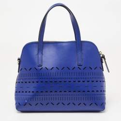 Pre Owned Kate Spade Blue Laser Cut Leather Satchel 