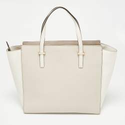 Pre Owned Kate Spade White/Beige Leather Cedar Street Hayden Tote