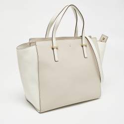 Pre Owned Kate Spade White/Beige Leather Cedar Street Hayden Tote