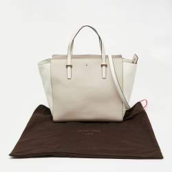 Pre Owned Kate Spade White/Beige Leather Cedar Street Hayden Tote