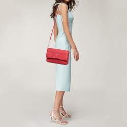 Pre Owned Kate Spade Red Saffiano Leather Bow Flap Shoulder Bag