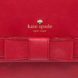 Pre Owned Kate Spade Red Saffiano Leather Bow Flap Shoulder Bag