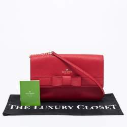 Pre Owned Kate Spade Red Saffiano Leather Bow Flap Shoulder Bag