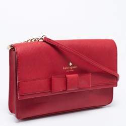 Pre Owned Kate Spade Red Saffiano Leather Bow Flap Shoulder Bag