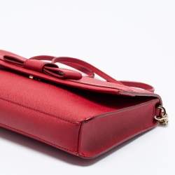 Pre Owned Kate Spade Red Saffiano Leather Bow Flap Shoulder Bag