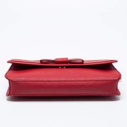 Pre Owned Kate Spade Red Saffiano Leather Bow Flap Shoulder Bag