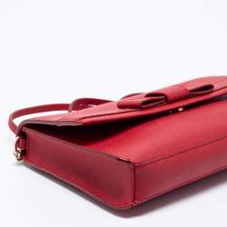 Pre Owned Kate Spade Red Saffiano Leather Bow Flap Shoulder Bag