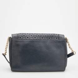 Kate Spade Dark Grey Leather Perforated Flap Shoulder Bag