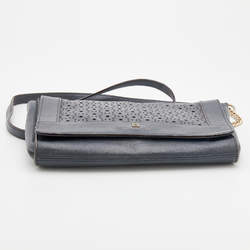 Kate Spade Dark Grey Leather Perforated Flap Shoulder Bag