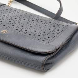 Kate Spade Dark Grey Leather Perforated Flap Shoulder Bag